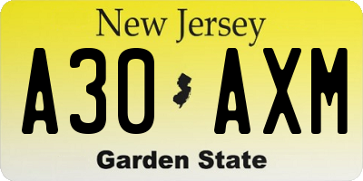 NJ license plate A30AXM