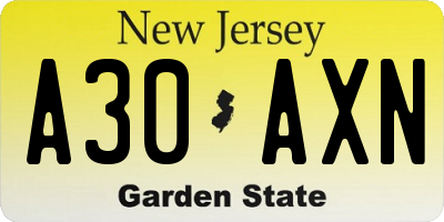 NJ license plate A30AXN