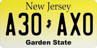 NJ license plate A30AXO