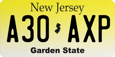 NJ license plate A30AXP