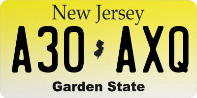 NJ license plate A30AXQ