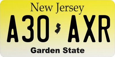 NJ license plate A30AXR