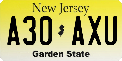 NJ license plate A30AXU