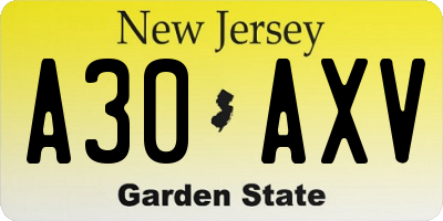NJ license plate A30AXV