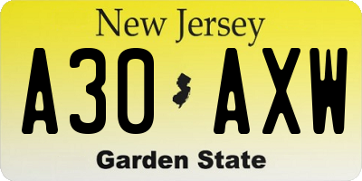 NJ license plate A30AXW