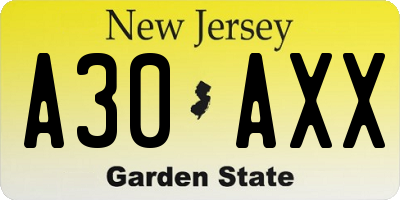 NJ license plate A30AXX