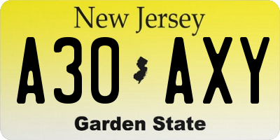 NJ license plate A30AXY