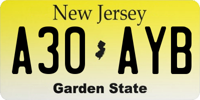 NJ license plate A30AYB