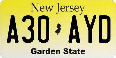 NJ license plate A30AYD