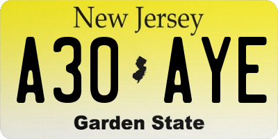 NJ license plate A30AYE