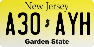NJ license plate A30AYH