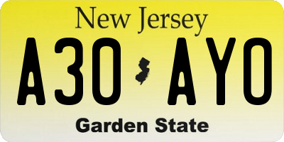 NJ license plate A30AYO