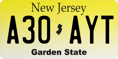 NJ license plate A30AYT