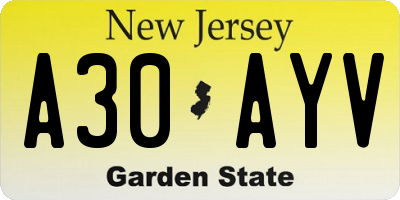 NJ license plate A30AYV