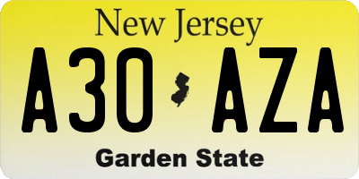 NJ license plate A30AZA