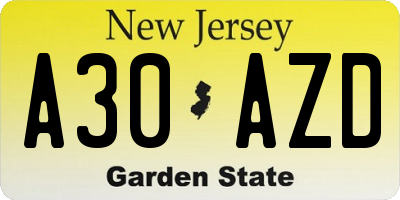 NJ license plate A30AZD
