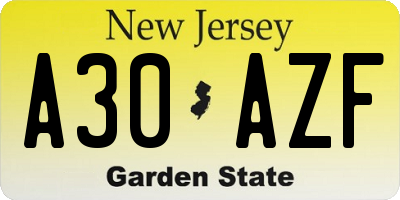 NJ license plate A30AZF