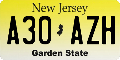 NJ license plate A30AZH