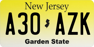 NJ license plate A30AZK