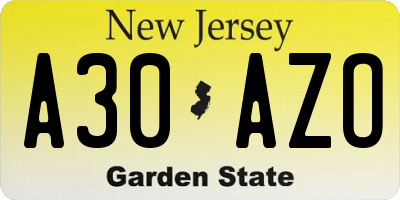 NJ license plate A30AZO