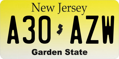 NJ license plate A30AZW