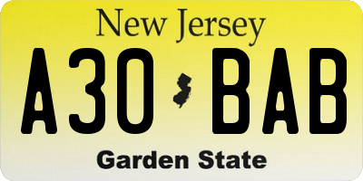 NJ license plate A30BAB