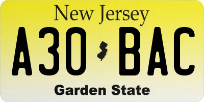 NJ license plate A30BAC