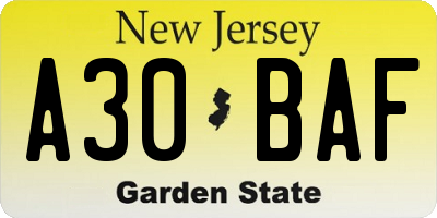 NJ license plate A30BAF
