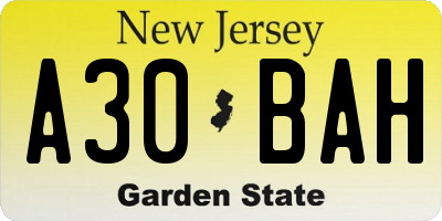 NJ license plate A30BAH