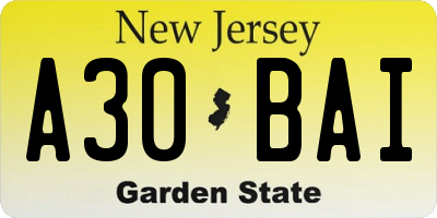 NJ license plate A30BAI