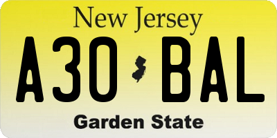 NJ license plate A30BAL