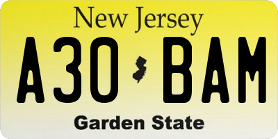 NJ license plate A30BAM
