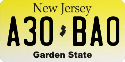 NJ license plate A30BAO
