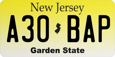 NJ license plate A30BAP