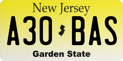 NJ license plate A30BAS