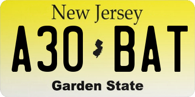NJ license plate A30BAT