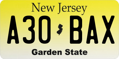 NJ license plate A30BAX