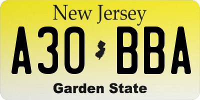 NJ license plate A30BBA