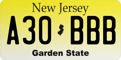 NJ license plate A30BBB