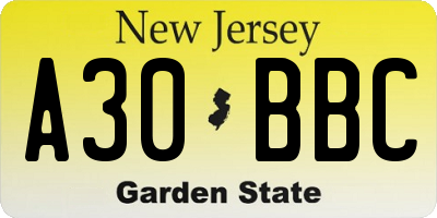 NJ license plate A30BBC