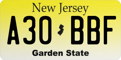 NJ license plate A30BBF