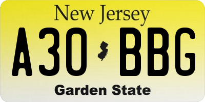 NJ license plate A30BBG