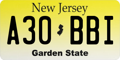 NJ license plate A30BBI