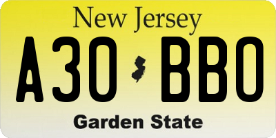 NJ license plate A30BBO