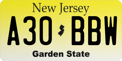NJ license plate A30BBW