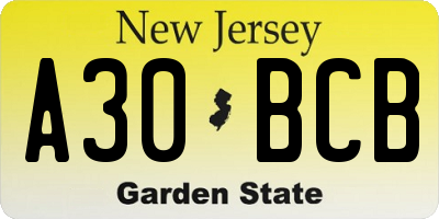 NJ license plate A30BCB