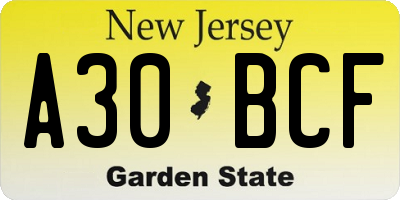NJ license plate A30BCF