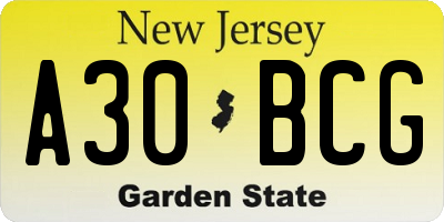 NJ license plate A30BCG