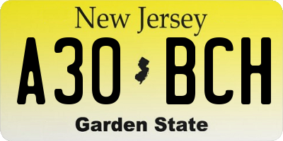 NJ license plate A30BCH