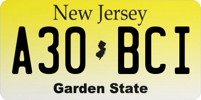 NJ license plate A30BCI